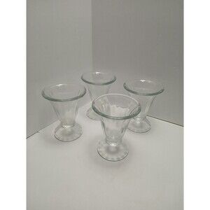 Vintage Ice Cream Sundae Glass Footed, Scalloped, Thick Clear Glass Set Of 4
